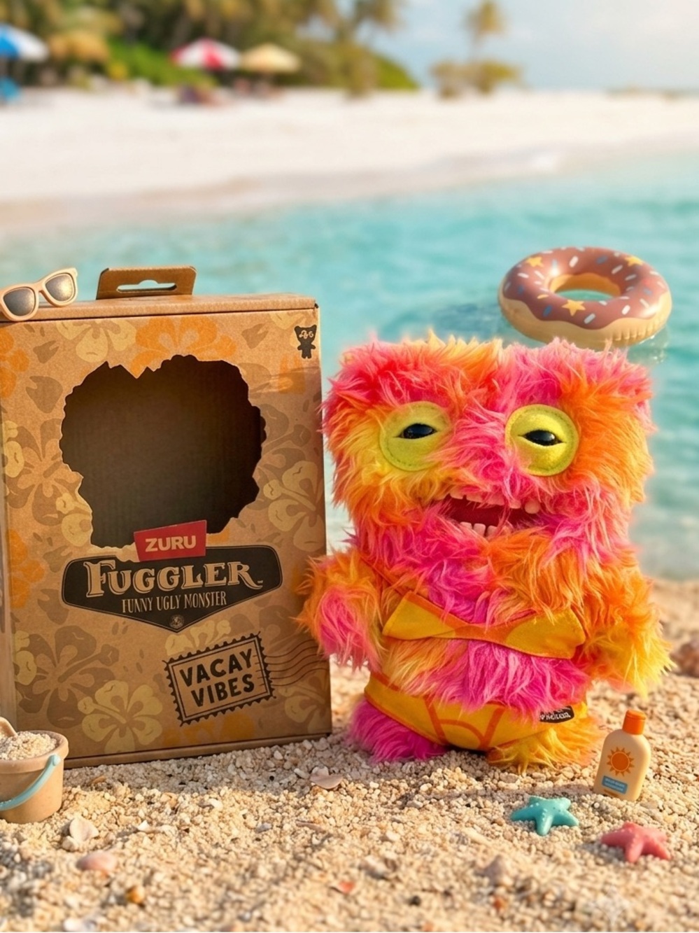 FUGGLER Vacation Vibes Bikini Pink Orange Funny Ugly Monster Plush NWT